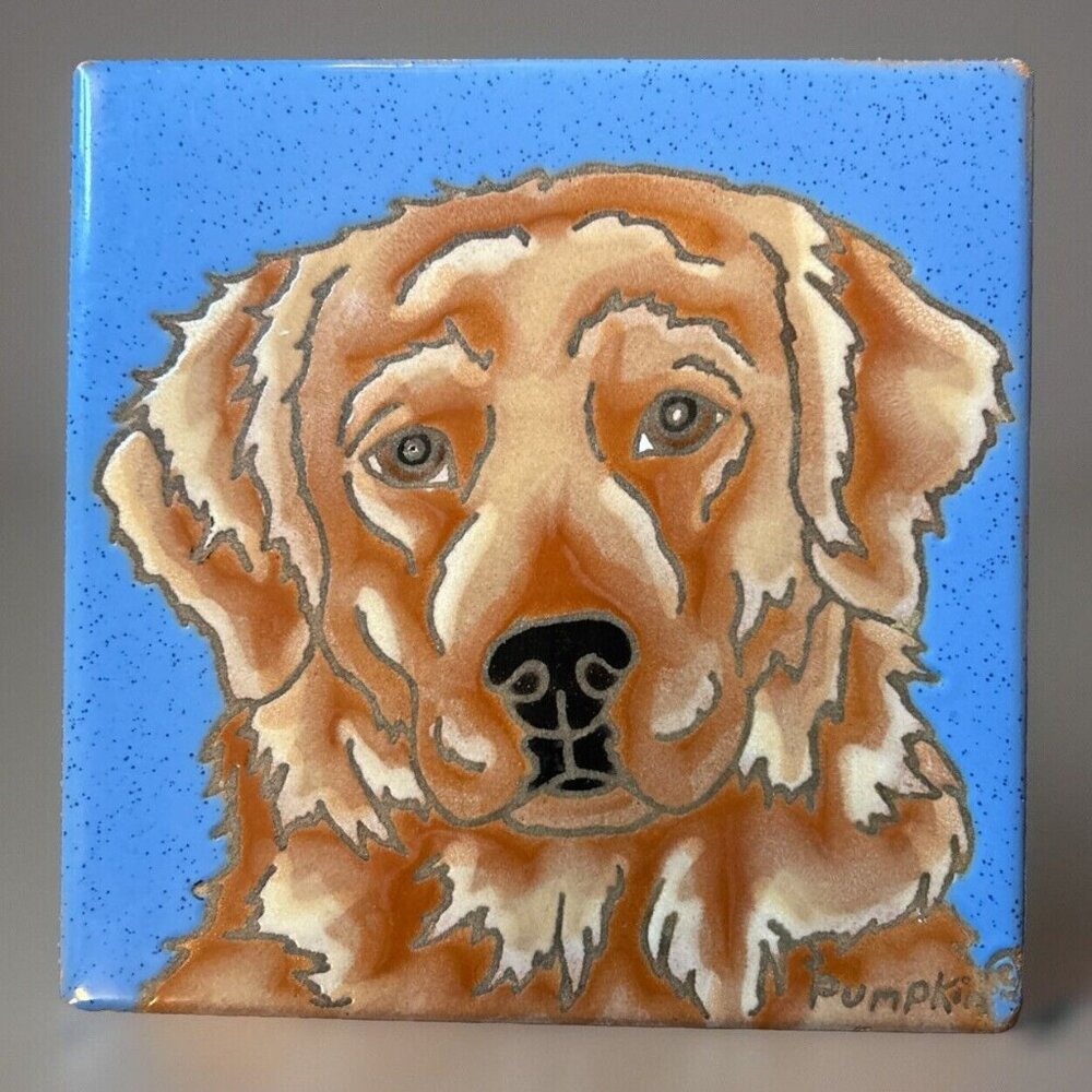 Golden Retriever Ceramic Painted Tile by Pumpkin Inc 6 X 6 Dog Art Hanging